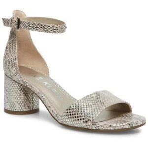 Anne Klein Weronika Snake Print Ankle Strap Dress Sandal in Silver
